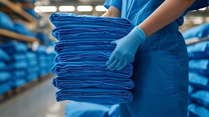 Poster - Surgical gowns being disposed of properly after a medical procedure Stock Photo with side copy space