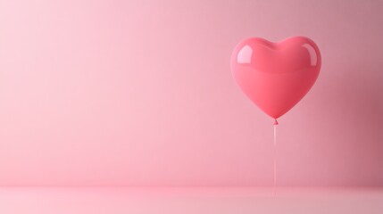 Poster - Vibrant pink heart shaped balloon floating against a matching pastel backdrop, creating a romantic image ideal for valentine's day, mother's day, or love celebrations