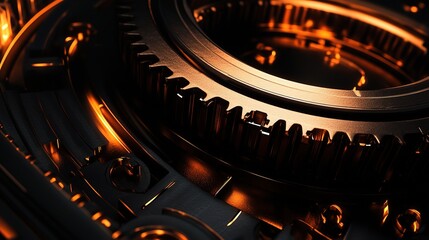 Poster - Industrial Gear Element with Glowing Background in Close-Up View