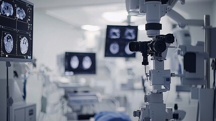 Poster - Specialized endoscopic cameras being used in a minimally invasive surgical process Stock Photo with side copy space