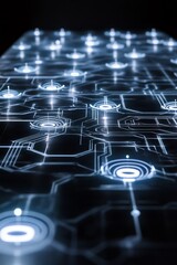 Poster - a computer screen with a lot of dots on it. the dots are connected to each other. the dots are in di