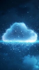 Poster - abstract digital cloud concept with data connections and stars in dark background space for technolo