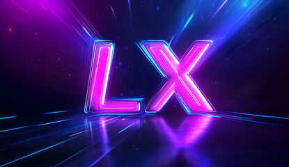 Poster - Abstract background with neon glowing lines forming the shape of 