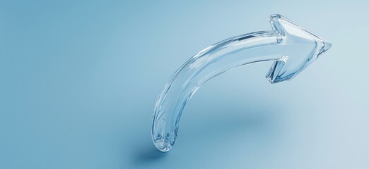 Poster - transparent glass arrow symbolizing direction and progress on soft blue background, showcasing moder