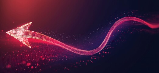 Poster - Dynamic arrow design with flowing particles and vibrant colors representing movement and direction, copy space for text