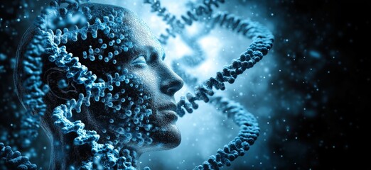 Aufkleber - human head silhouette intertwined with dna strands, representing genetics, biotechnology, and the es