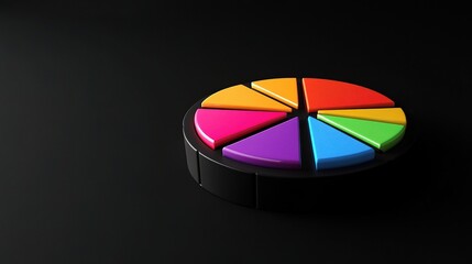 Poster - 3D Rendering of Colorful Pie Chart on Black Background