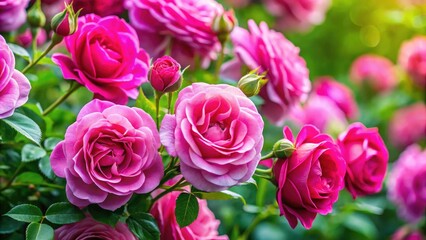 Wall Mural - High-definition images capture the beauty of pink and hot pink rose bushes in exquisite detail.