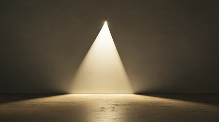 Poster - A single spotlight casts a dramatic beam of light in an empty room with a concrete floor and dark walls, creating a minimalist atmosphere.
