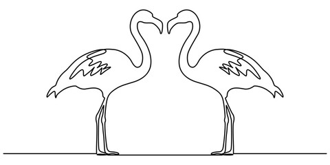Fototapete - Continuous single line art of flamingo drawing ear and outline vector illustration, Flamingo bird in continuous one line art drawing. Vector illustration isolated. Minimalist design handdrawn,   pro. 