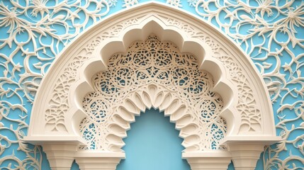 Canvas Print - Prayer Niche: A mihrab with beautiful patterns. paper cut Art Style 3d background 