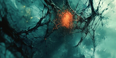 Poster - Surreal Digital Network Abstract Artwork with Illogical Graphic Elements and Captivating Depth