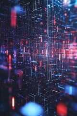 Poster - abstract background concept of big data visualization with lines and light effects in a dark environ