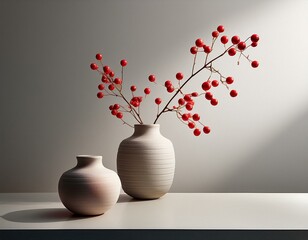 Sticker - minimalist still life with vases and red berries