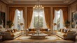 © Asgar - Luxurious classic living room interior with large windows and elegant furniture.