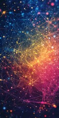 Poster - This colorful abstract background features vibrant lines and dots forming a dynamic data structure, perfect for digital designs.