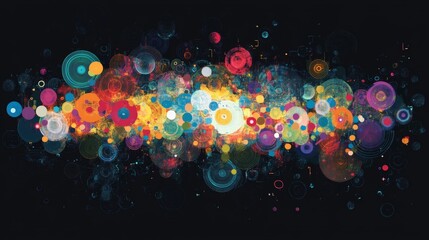 Poster - Colorful Circular Data Visualization Concept Illustrating Big Data Trends and Patterns on a Dark Background