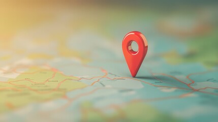 Aufkleber - Red push pin marking a location on a detailed map, highlighting a destination for navigation and route planning under warm sunlight, inviting travel and adventure