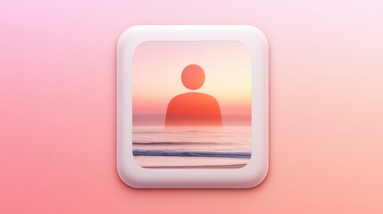 Poster - Pink and white square button, blank customizable icon template for web app design