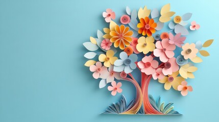 Wall Mural - Quilling colorful 3D paper trees with flower paper 3d art background 