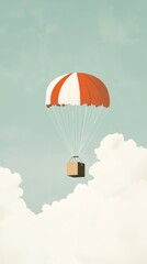 Poster - Red and white parachute descends gracefully from the sky, symbolizing fast online shopping. Swift delivery makes ordering products online easy