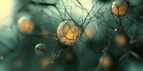Poster - Surreal Abstract Digital Network with Ethereal Glowing Orbs and Intricate Connectivity in a Graphic Style