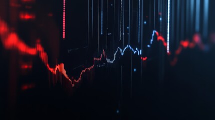 Aufkleber - Red and blue glowing lines fluctuating on a black background represent the volatile nature of cryptocurrency investments, highlighting market trends and potential risks