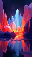 Wall Mural - A colorful, abstract landscape with a body of water in the foreground