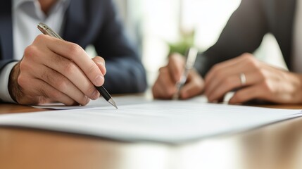 Poster - Two business partners signing a finance agreement involving bitcoin investment at their office, symbolizing commitment to success in cryptocurrency