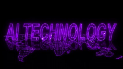 AI technology text earth map glowing purple color