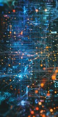 Poster - abstract visualization of repeating patterns with lines, numbers, and data nodes in a digital networ