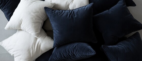 Canvas Print - A collection of pillows, some of which are white and some of which are blue