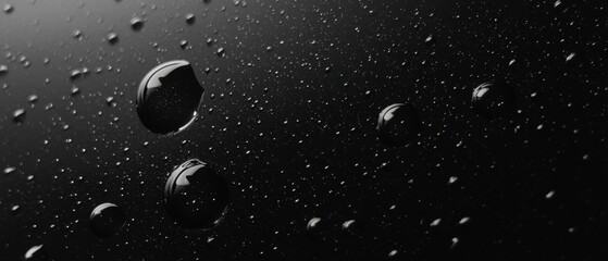 Poster - A black and white photo of raindrops on a window