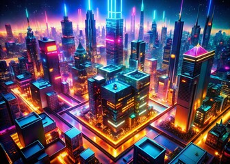 Wall Mural - surreal neon cityscape: vibrant architectural dreamscape