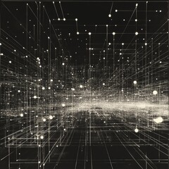 Poster - Abstract Representation of Big Data Network Space with Graphical Elements and Light Points in a Dark Room