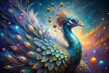Naklejka na meble Surreal Peacock Portrait: Dreamlike Avian Majesty in Vibrant Hues