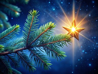 Wall Mural - surreal starry night: fir branch and celestial wonder - magical forest photography