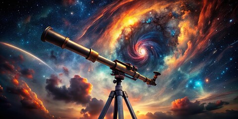 Wall Mural - Surreal Stargazing: Cosmic Telescope on a Black Night