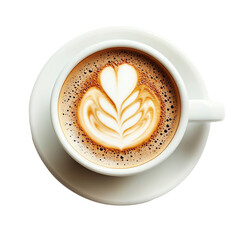 Wall Mural - top angle view of a cup of cappuccino on a clean white background