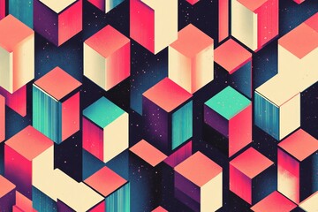 Poster - this abstract artwork features geometric shapes with vibrant colors and shadows, creating a dynamic 