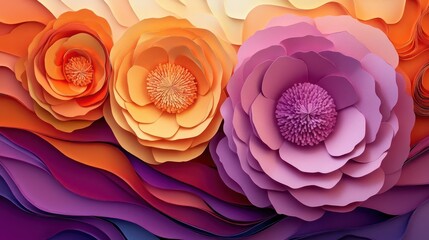 Wall Mural - Ranunculus Radiance in 3D paper style paper art 3d background 