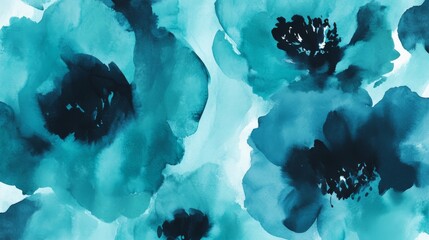 Wall Mural - Teal and Black Floral Abstract in Watercolor