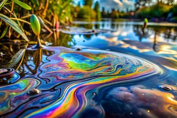 Oil slick on a polluted water surface