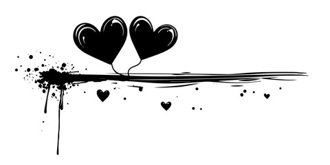 Canvas Print - two black hand-drawn hearts with splatter effects illustration