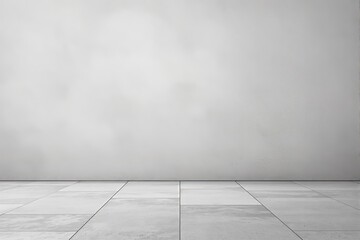 Poster - Minimalist white room interior with tiled floor and plain wall in bright lighting.