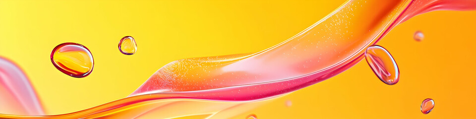 Poster - Abstract background with colorful waves and shapes, 3D rendering illustration, yellow background