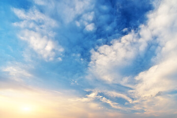Wall Mural - sky background. streaks of clouds durng sunset.