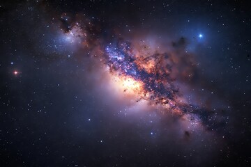 Poster - Stunning cosmic galaxy with vibrant light and star clusters in space.