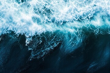 Poster - Ocean waves with white foam on a dark blue background.