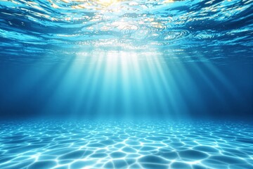 Poster - Sunlight rays penetrating through the calm ocean water, creating a serene and tranquil underwater scene.